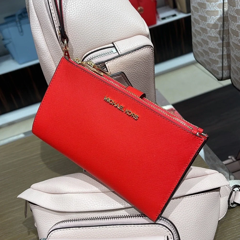 Michael Kors Jet Set Travel Large Double Zip Leather Wristlet phone holder NWT